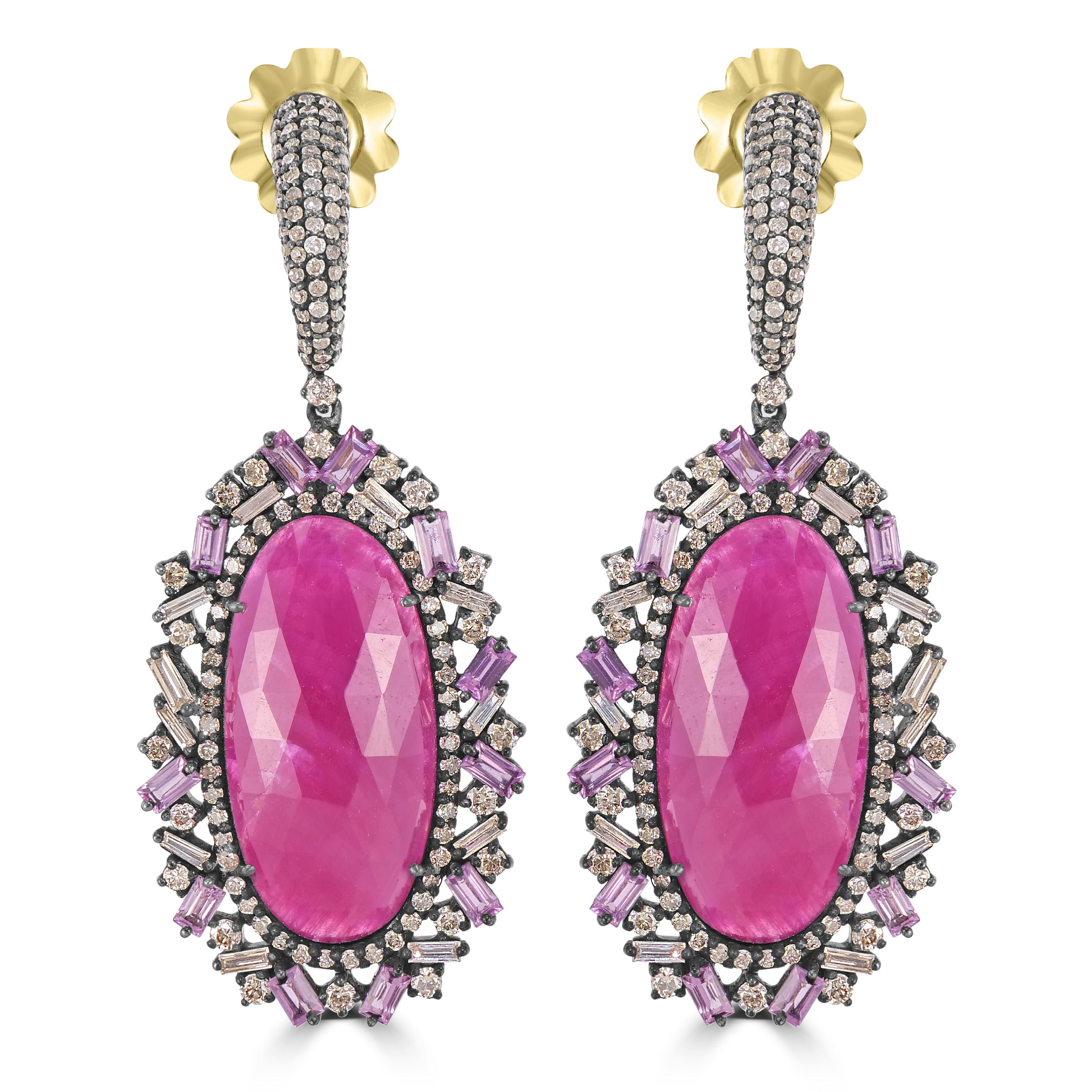 Victorian 8.89 Cttw. Ruby, Pink Sapphire and Diamond Dangle Earrings In New Condition For Sale In New York, NY