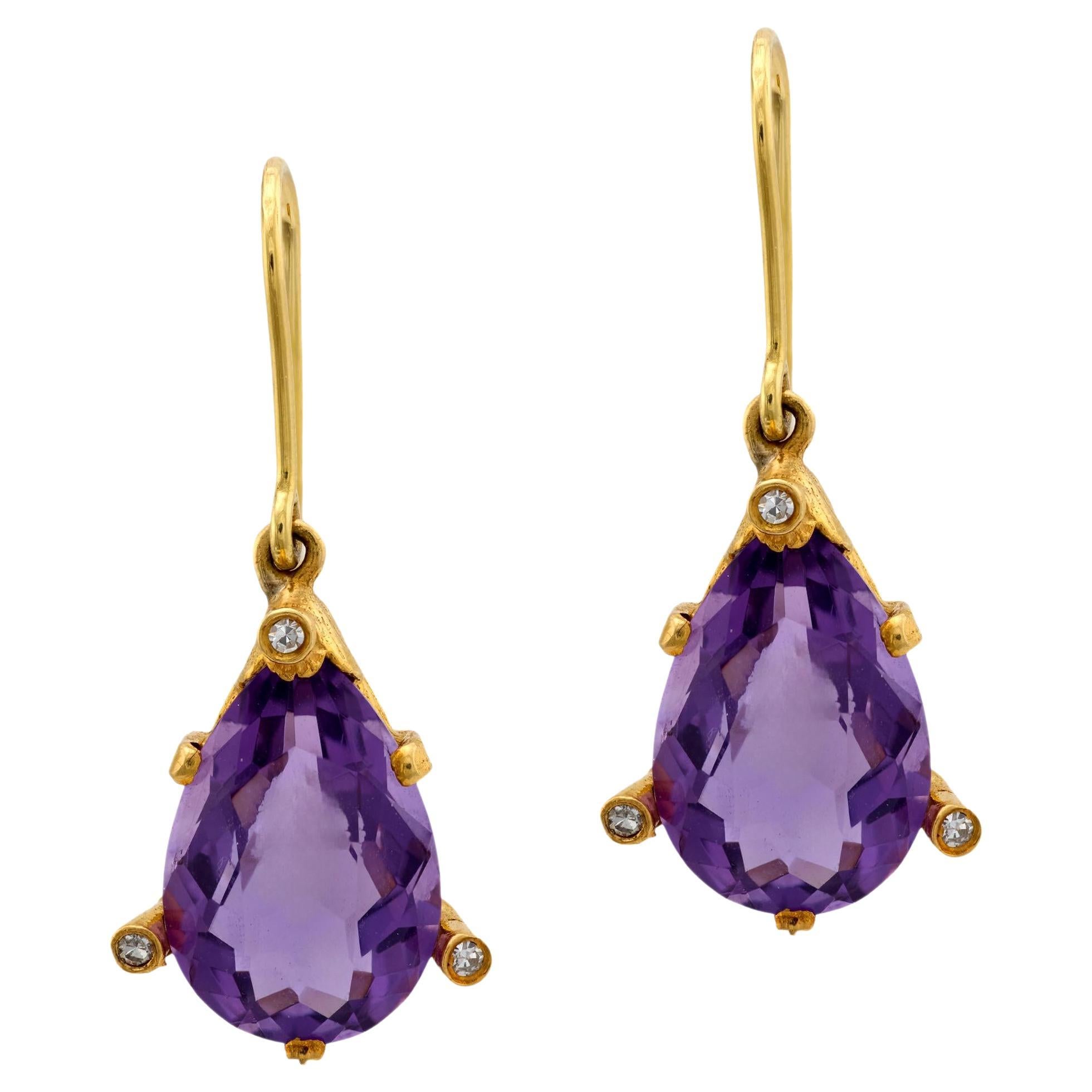 Boucles d'oreilles victoriennes en or jaune 18k avec améthyste et diamant de 8,90 carats en vente