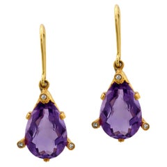 Victorian 8.90 carat amethyst diamond 18k yellow gold earrings