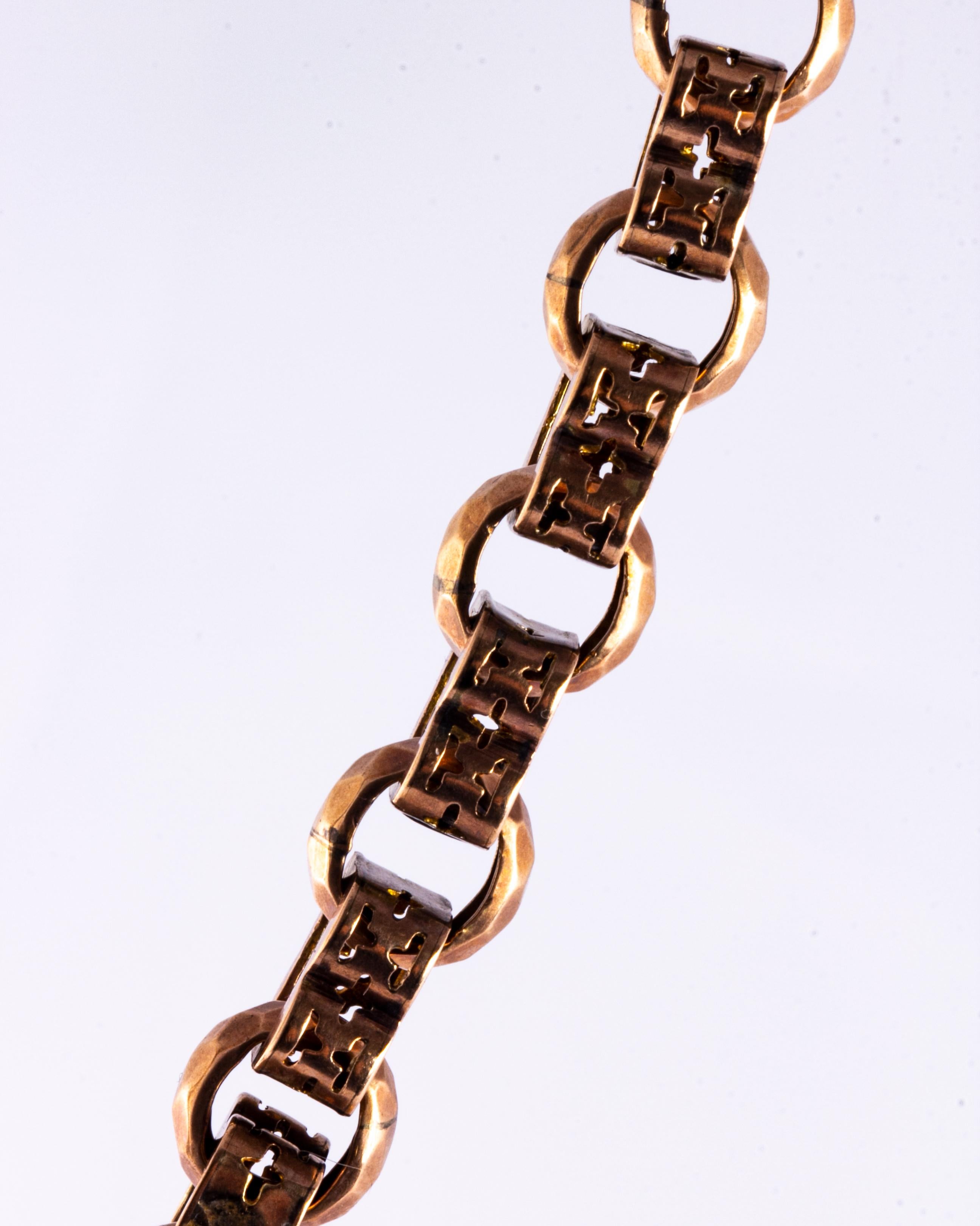 Victorian 9 Carat Gold Albert Chain with Spinning Fob In Good Condition In Chipping Campden, GB