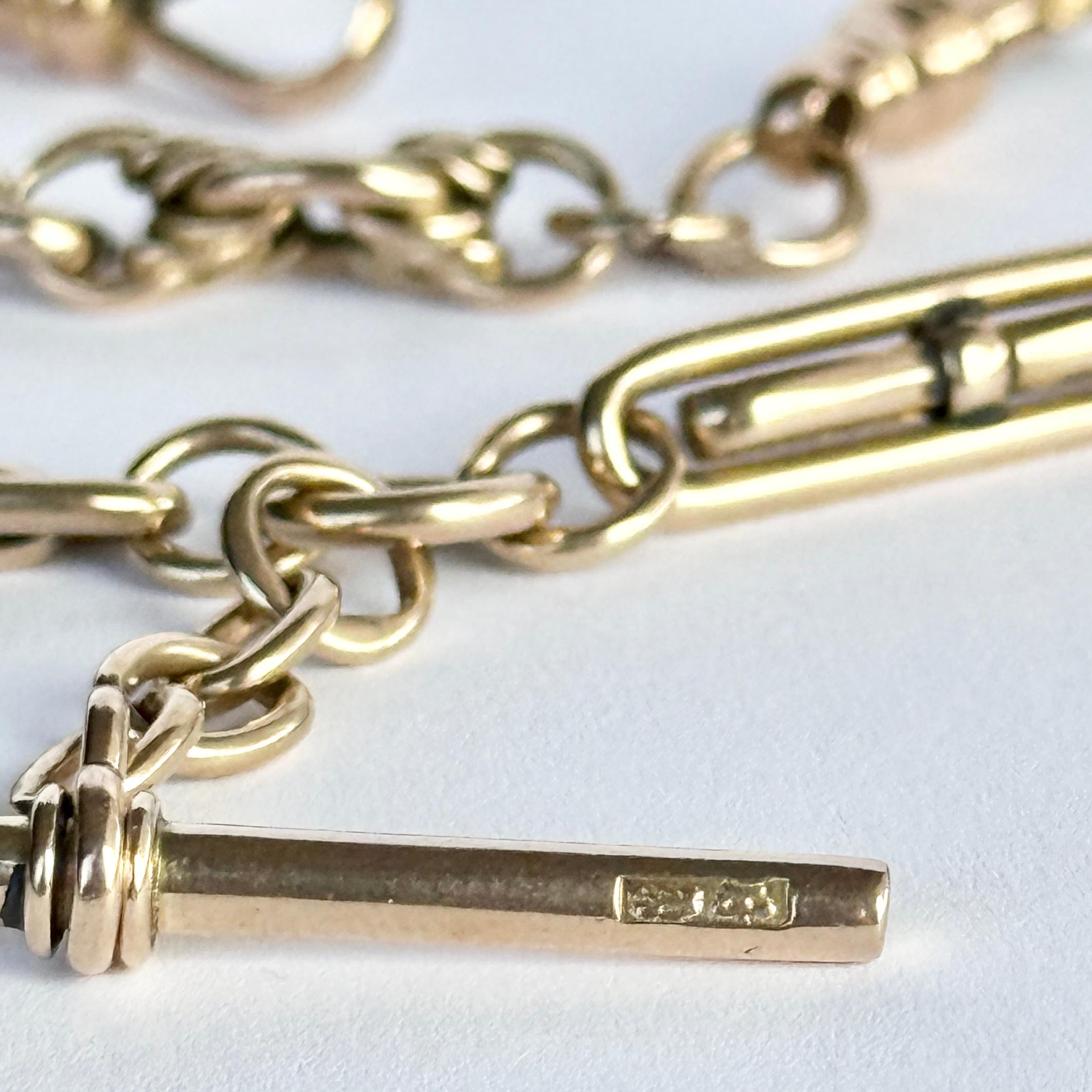 Victorian 9 Carat Gold Albert or Necklace Chain with T-Bar For Sale 1