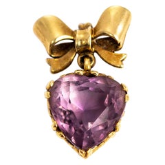 Victorian 9 Carat Gold Amethyst Heart and Bow Pendant