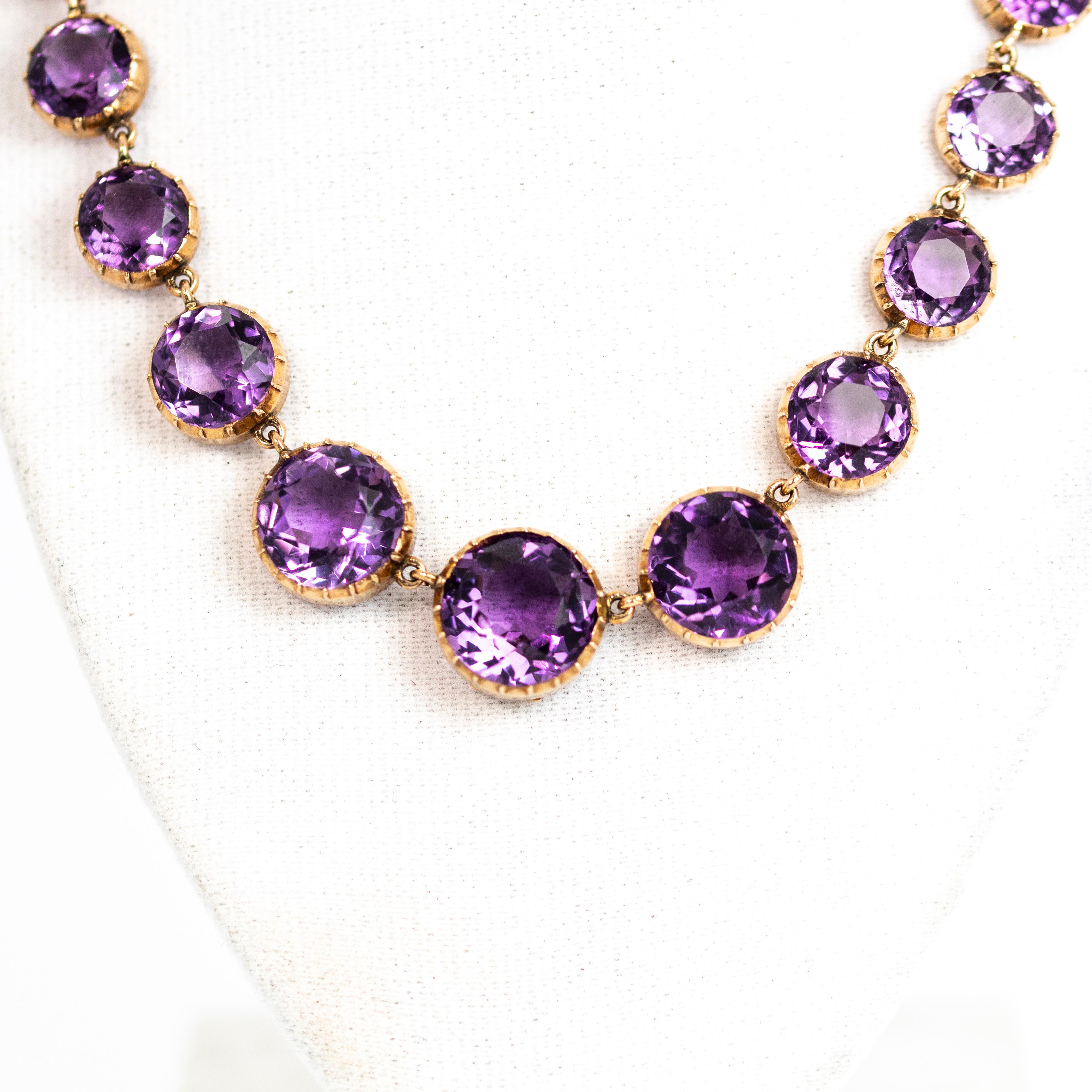 High Victorian Victorian 9 Carat Gold Amethyst Riviere Necklace