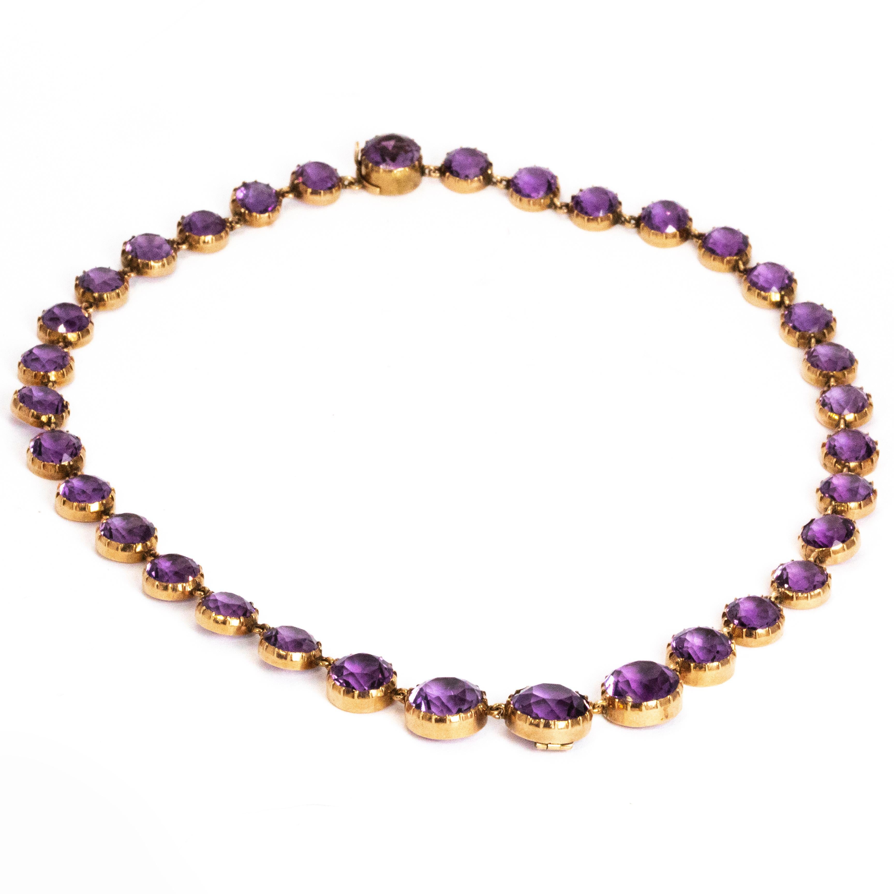 Victorian 9 Carat Gold Amethyst Riviere Necklace In Excellent Condition In Chipping Campden, GB