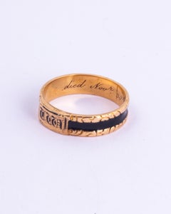 Victorian 9 Carat Gold and Black Enamel Mourning Ring