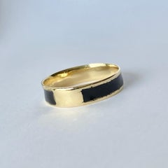 Victorian 9 Carat Gold and Black Enamel Mourning Ring