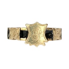 Victorian 9 Carat Gold and Black Enamel Regard Ring