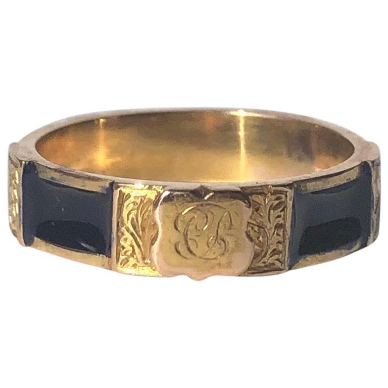 Victorian 9 Carat Gold and Blue Enamel Regard Ring