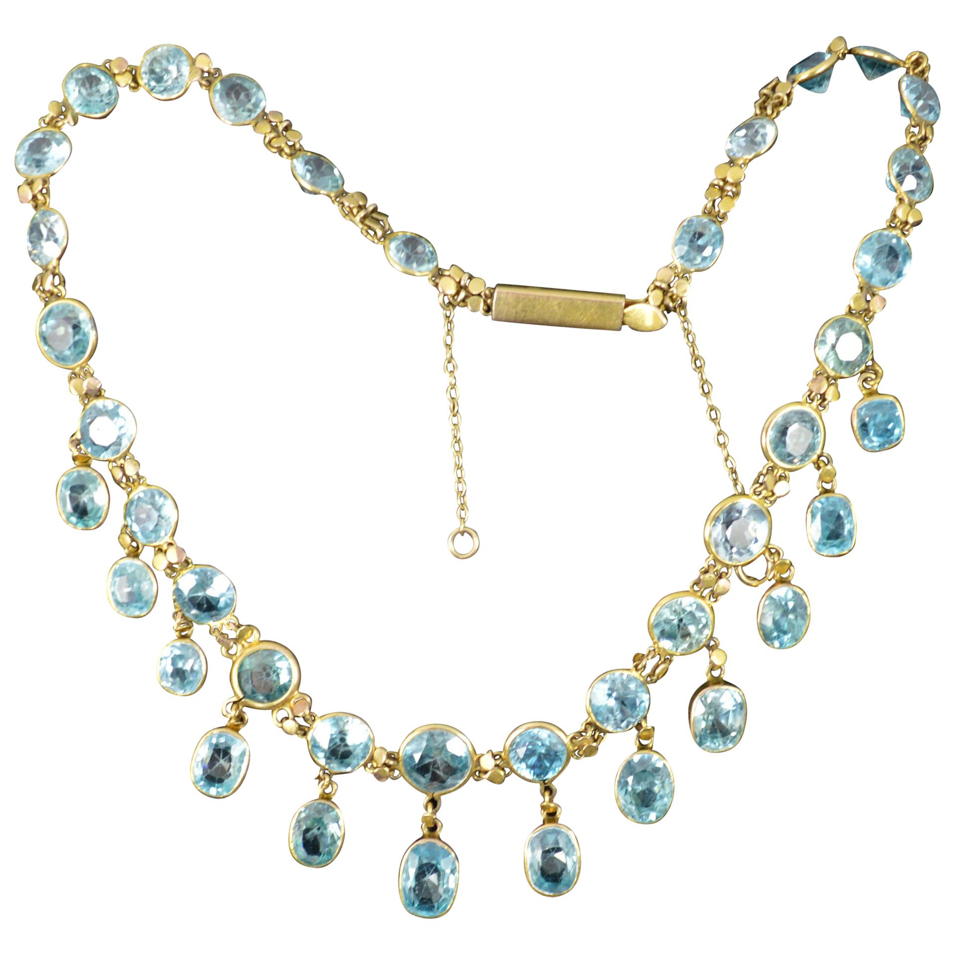 Victorian 9 Carat Gold and Blue Zircon Necklace Riviere Chain For Sale