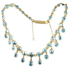 Victorian 9 Carat Gold and Blue Zircon Necklace Riviere Chain