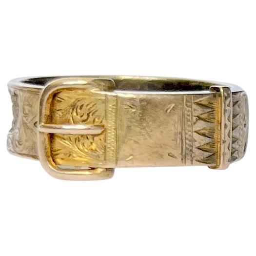 Victorian 9 Carat Gold and Braided Hair Buckle Memorial Band For Sale