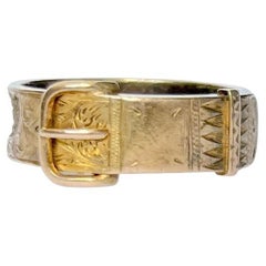 Victorian 9 Carat Gold and Braided Hair Buckle Memorial Band