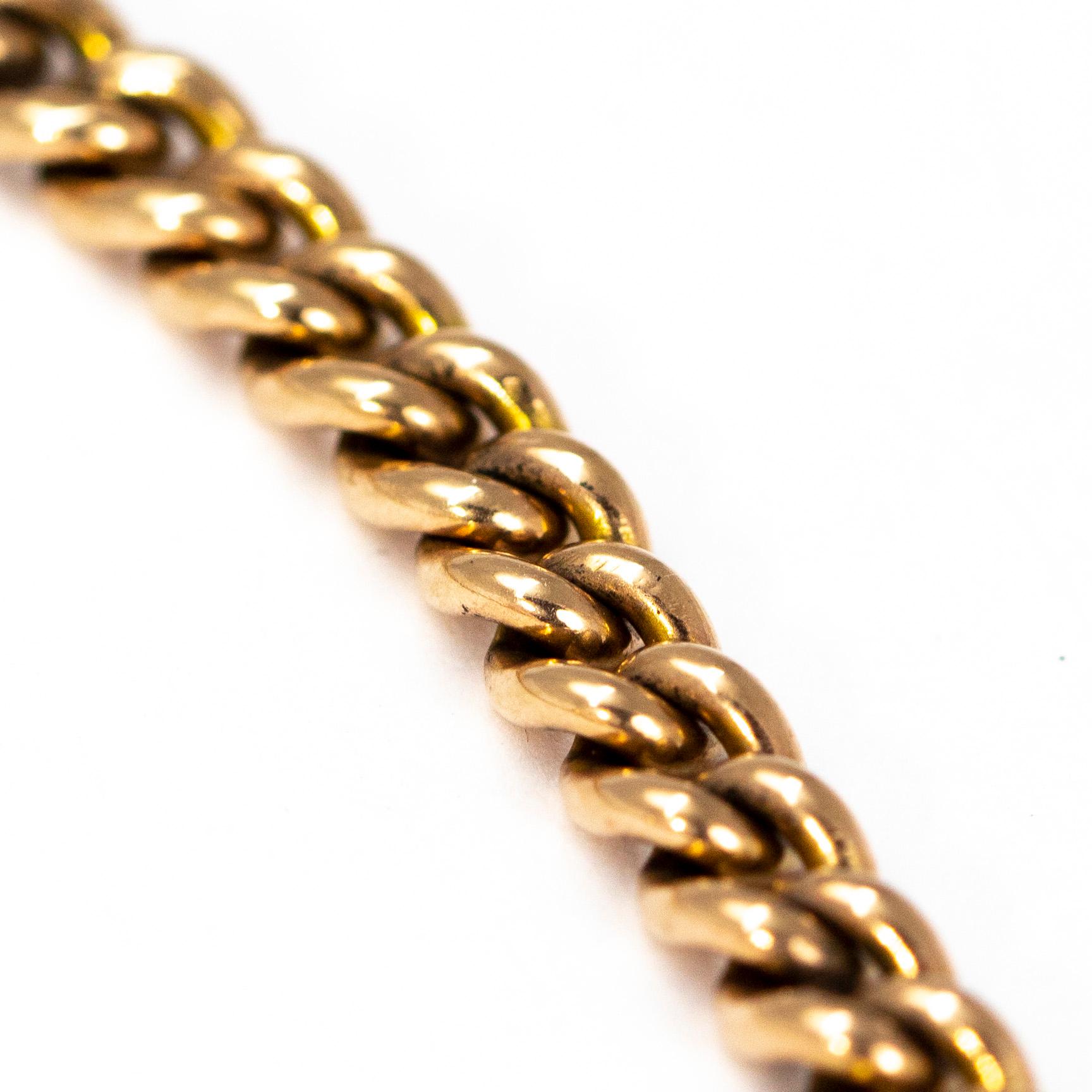 Victorian 9 Carat Gold Curb Bracelet with T-Bar In Good Condition In Chipping Campden, GB
