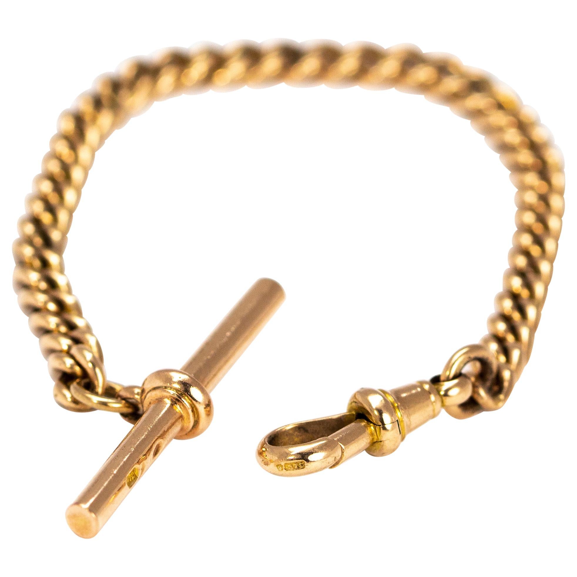 Victorian 9 Carat Gold Curb Bracelet with T-Bar