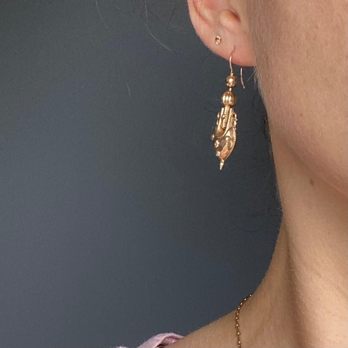Victorian 9 Carat Gold Dangle Earrings For Sale 1