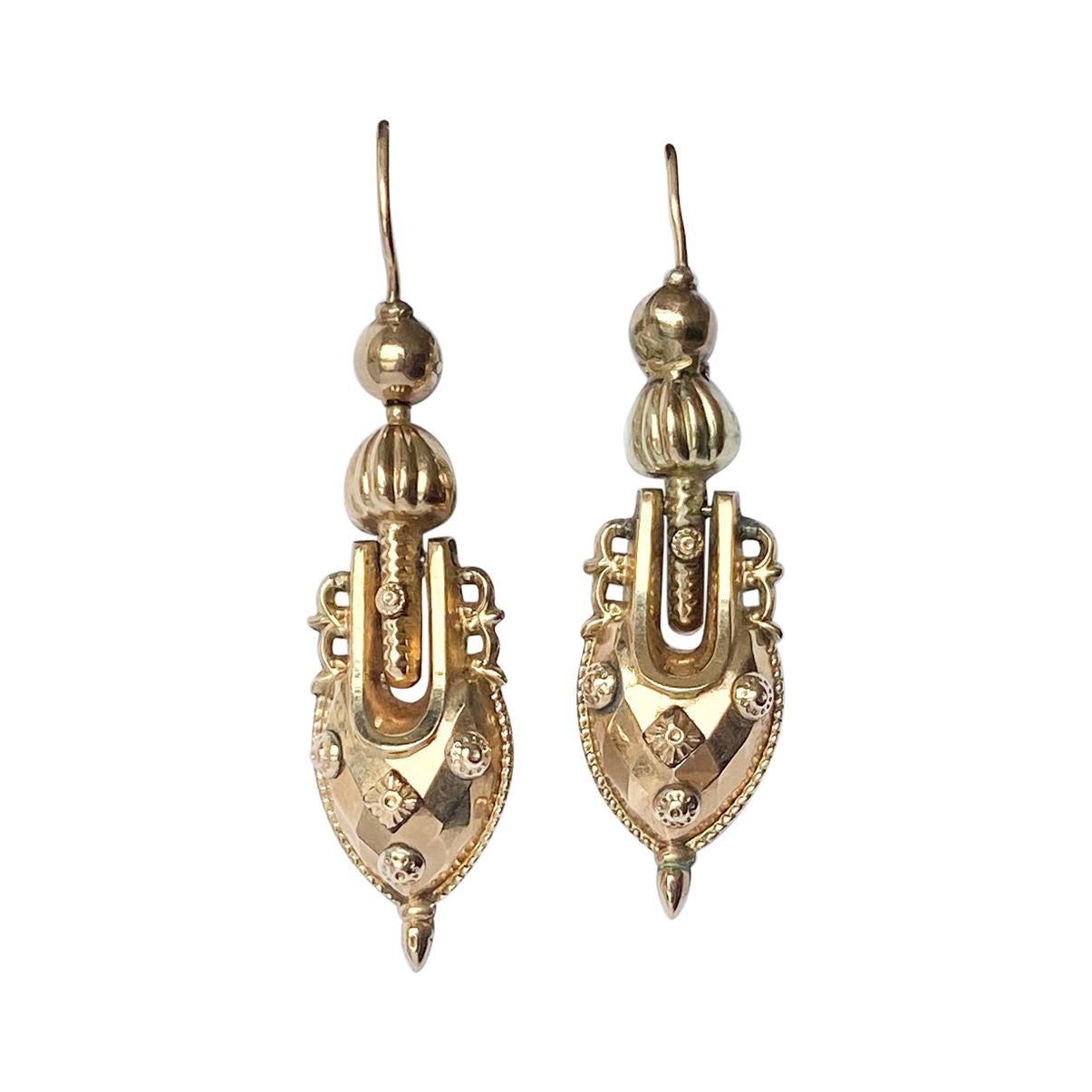 Victorian 9 Carat Gold Dangle Earrings
