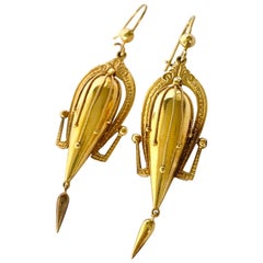 Victorian 9 Carat Gold Dangle Etruscan Revival Earrings