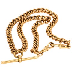 Victorian 9 Carat Gold Double Albert Chain with T-Bar