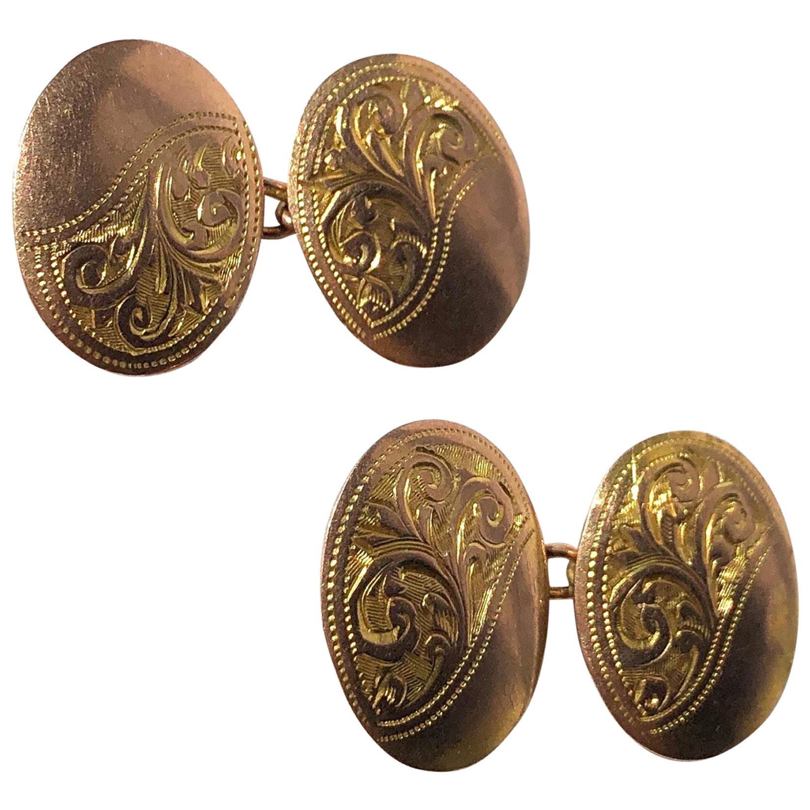 Victorian 9 Carat Gold Engraved Cufflinks