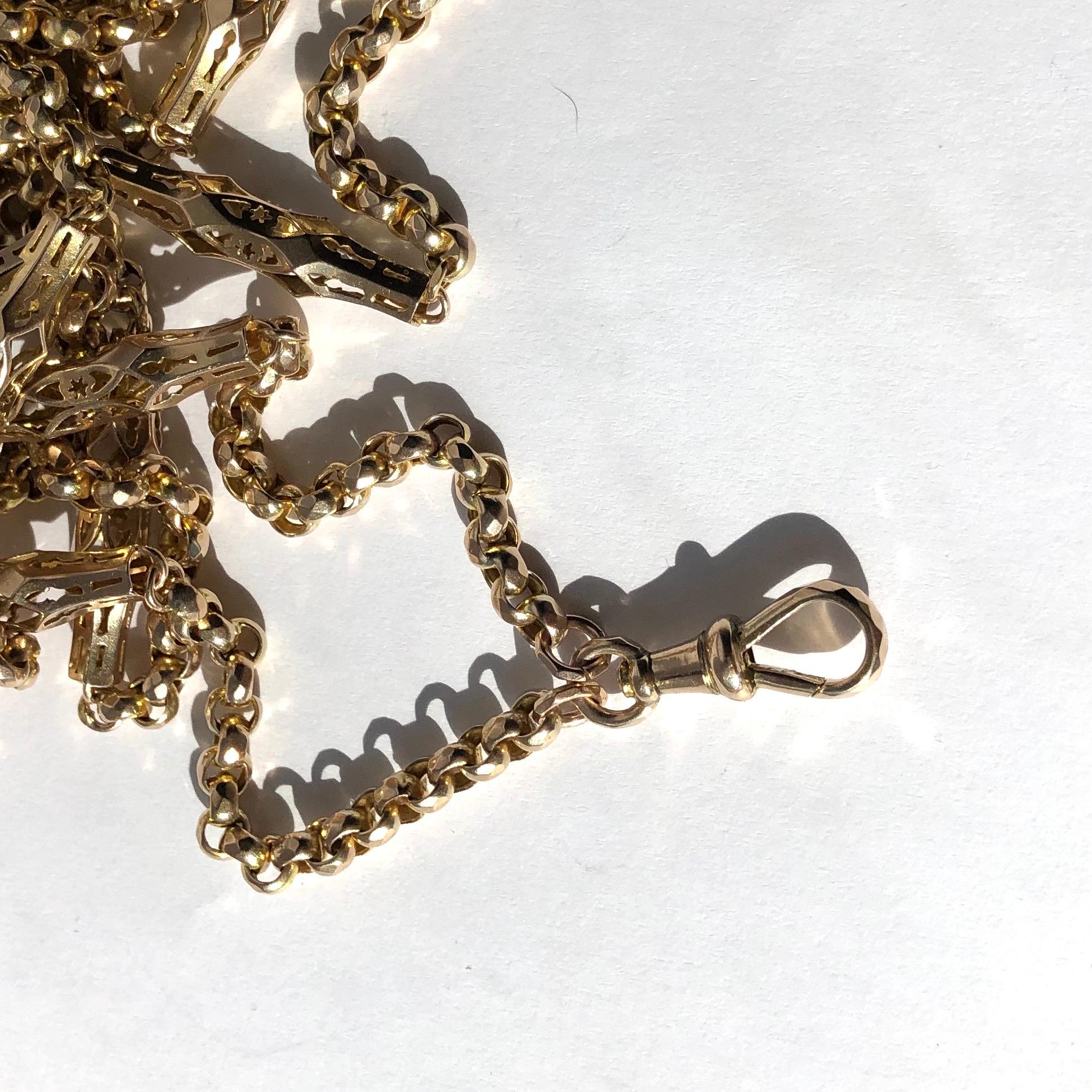 Victorian 9 Carat Gold Fancy Link Longuard Chain In Excellent Condition In Chipping Campden, GB