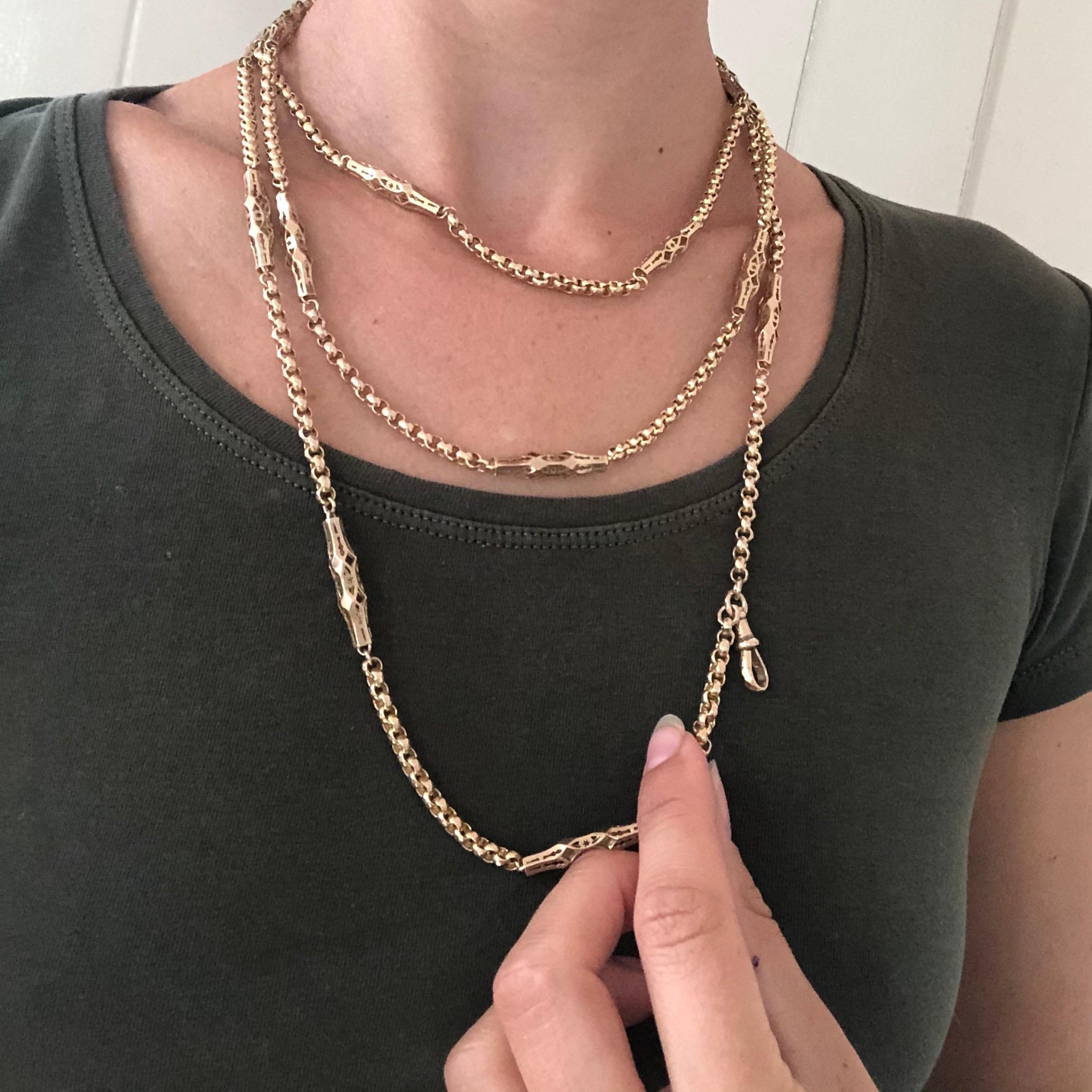 Women's or Men's Victorian 9 Carat Gold Fancy Link Longuard Chain