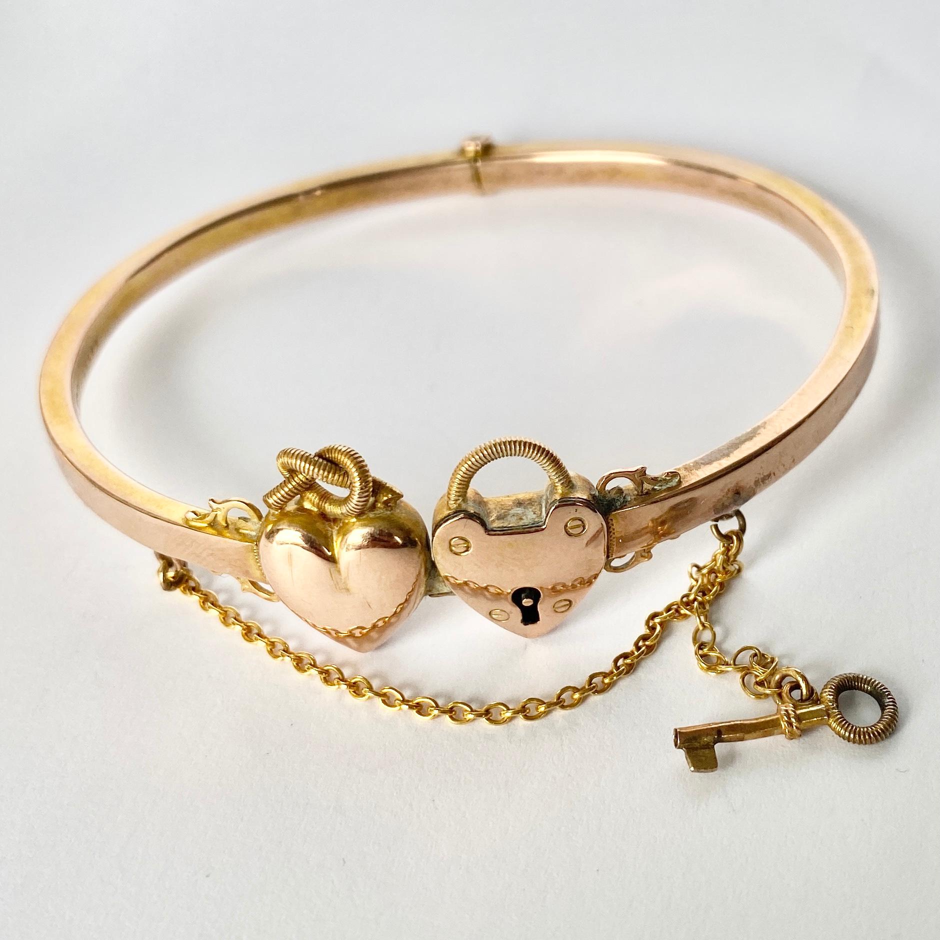 Victorian 9 Carat Gold Lock and Key Bangle In Good Condition In Chipping Campden, GB