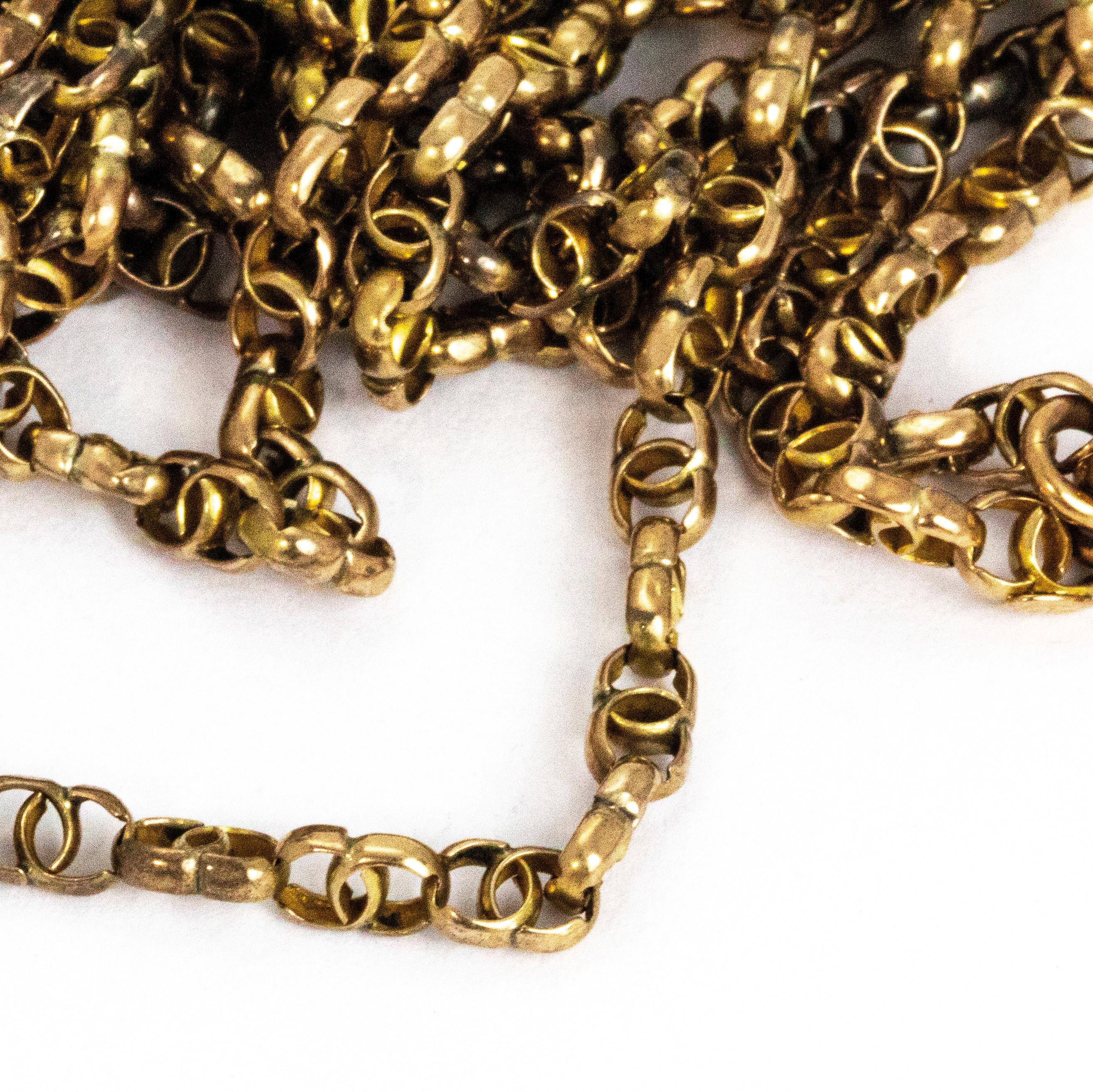 Victorian 9 Carat Gold Longuard Chain with Dog Clip In Good Condition In Chipping Campden, GB