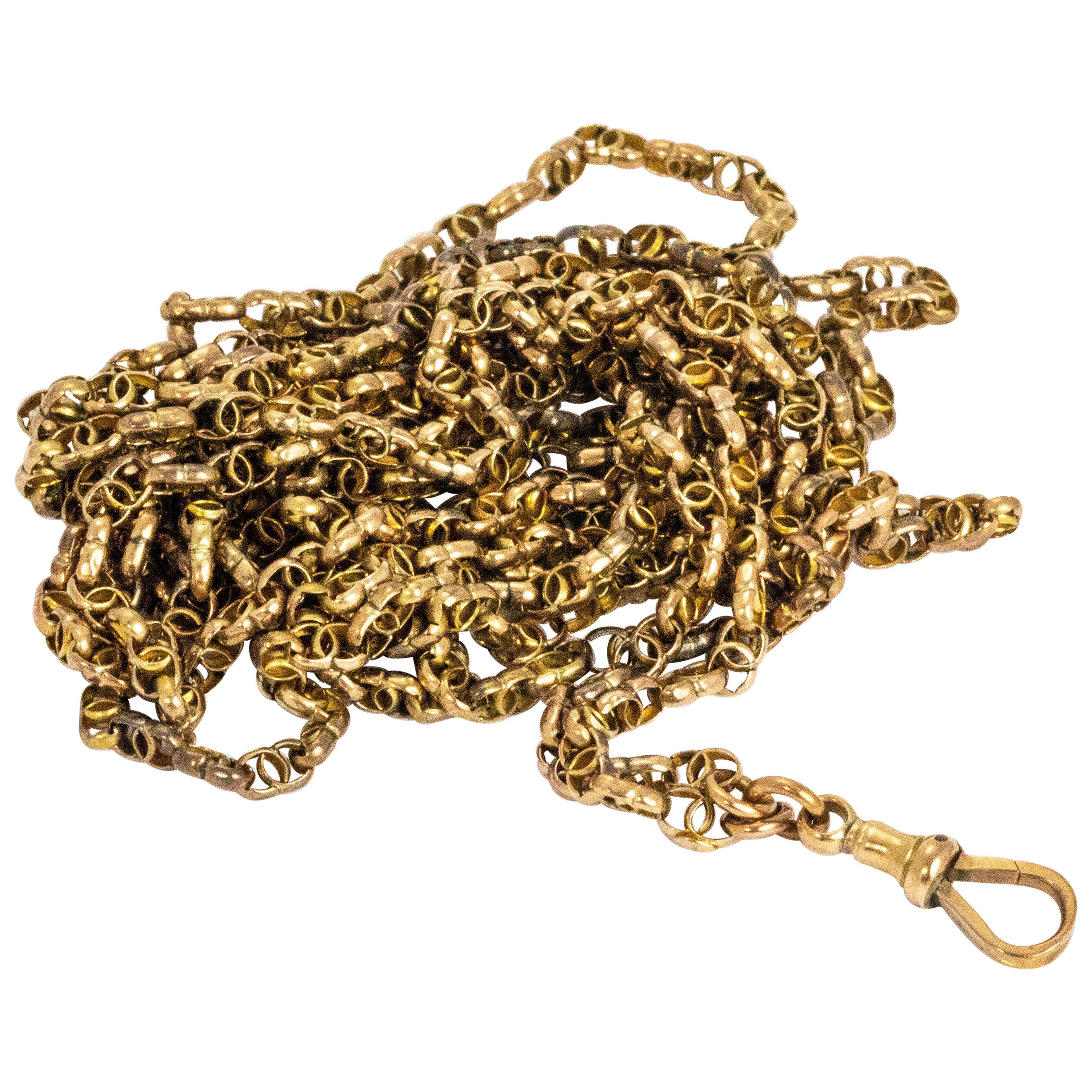 Victorian 9 Carat Gold Longuard Chain with Dog Clip