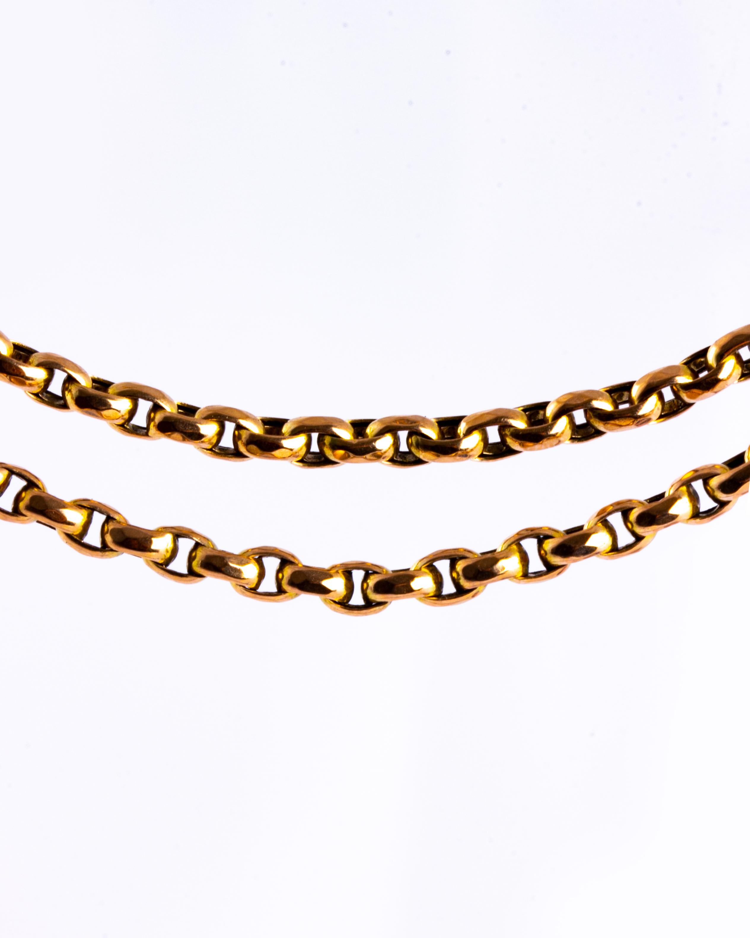 Longuard chains are so versatile and can be worn in so many ways! This chain is modelled in 9ct gold.

Length: 156cm
Chain Width: 2.5mm 

Weight: 47.2g