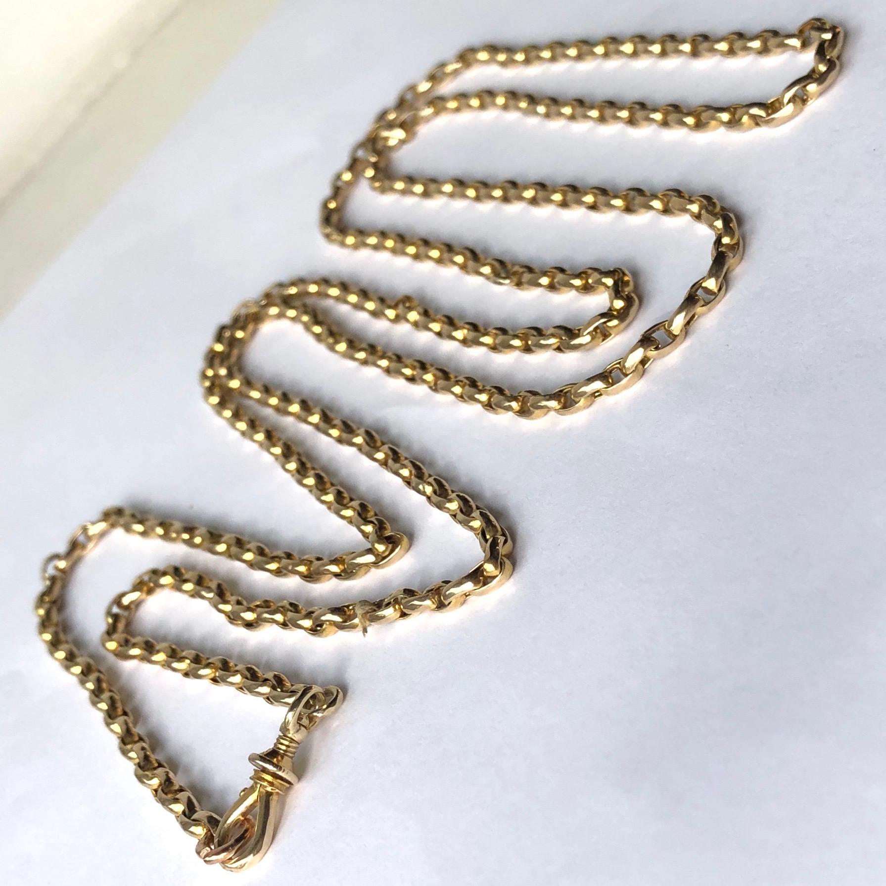 Longuard chains are so versatile and can be worn in so many ways! This chain is modelled in 9ct gold and there is also a dog clip which fastens the necklace. 

Length: 110cm

Weight: 19.41g