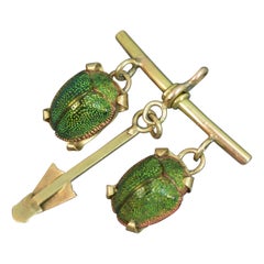 Antique Victorian 9 Carat Gold Scarab Beetle Stick Tbar Pendant