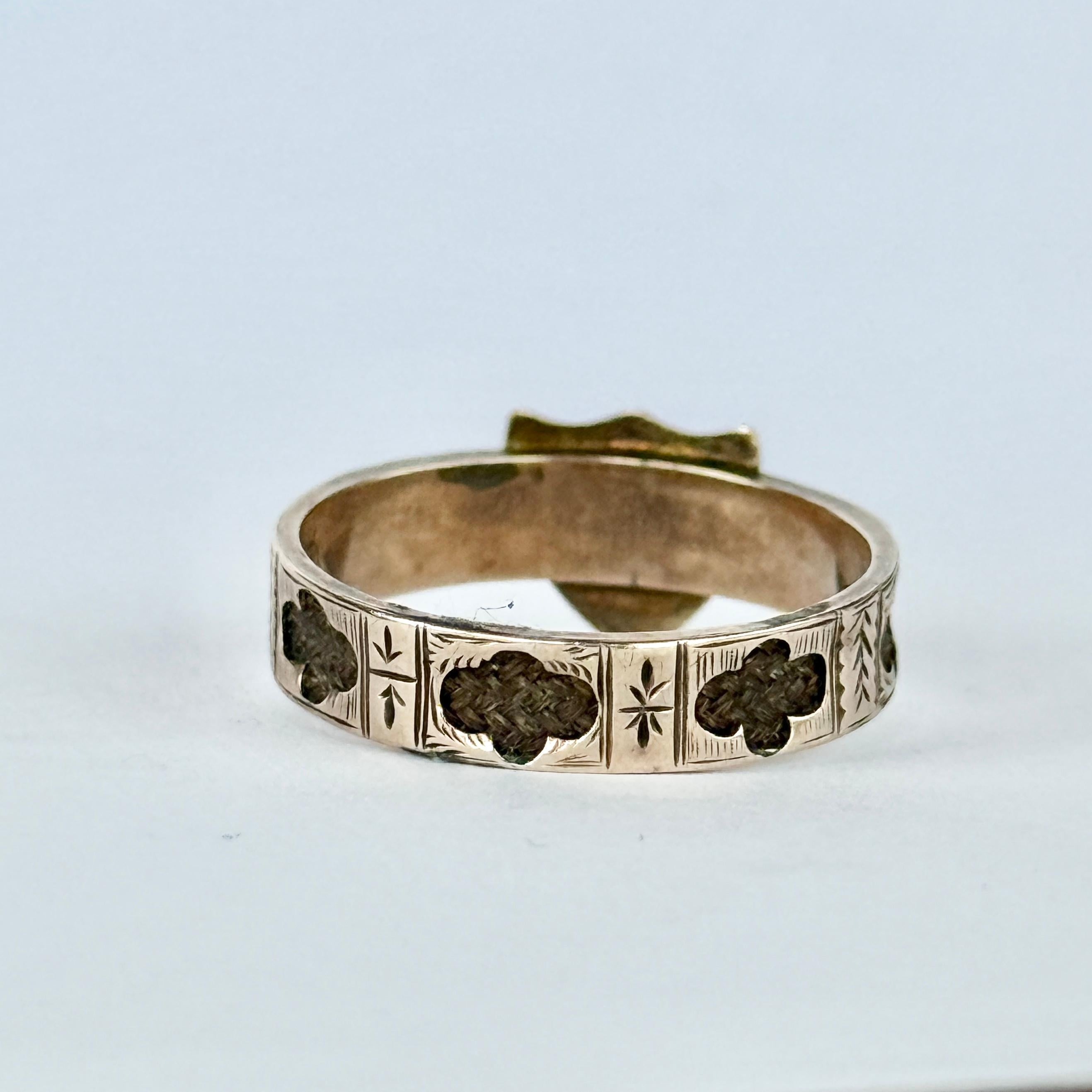 Women's or Men's Victorian 9 Carat Gold Shield Motif Mourning Band For Sale