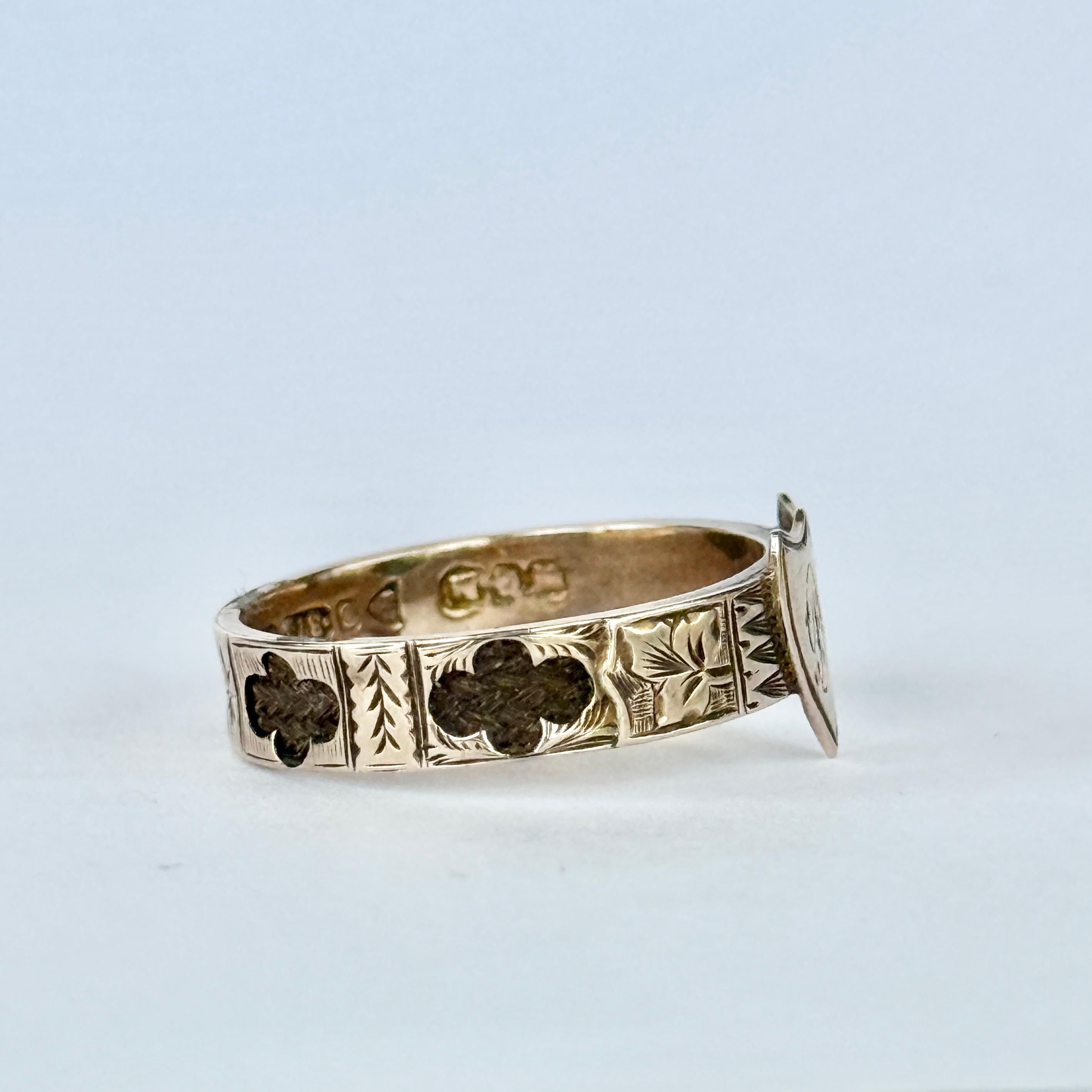 Victorian 9 Carat Gold Shield Motif Mourning Band For Sale 1