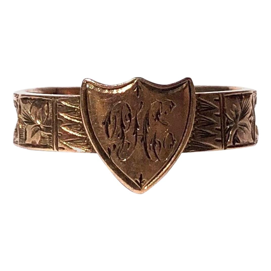 Victorian 9 Carat Gold Shield Motif Mourning Band For Sale