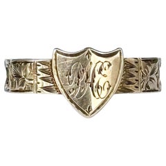 Antique Victorian 9 Carat Gold Shield Motif Mourning Band