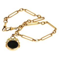 Antique Victorian 9 Carat Gold Trombone Chain Necklace with Pendant