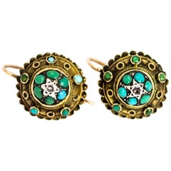 Victorian 9 Carat Gold Turquoise and Diamond Target Earrings