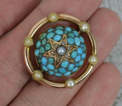 Victorian 9 Carat Gold Turquoise Pave Diamond Pearl Cluster Pendant