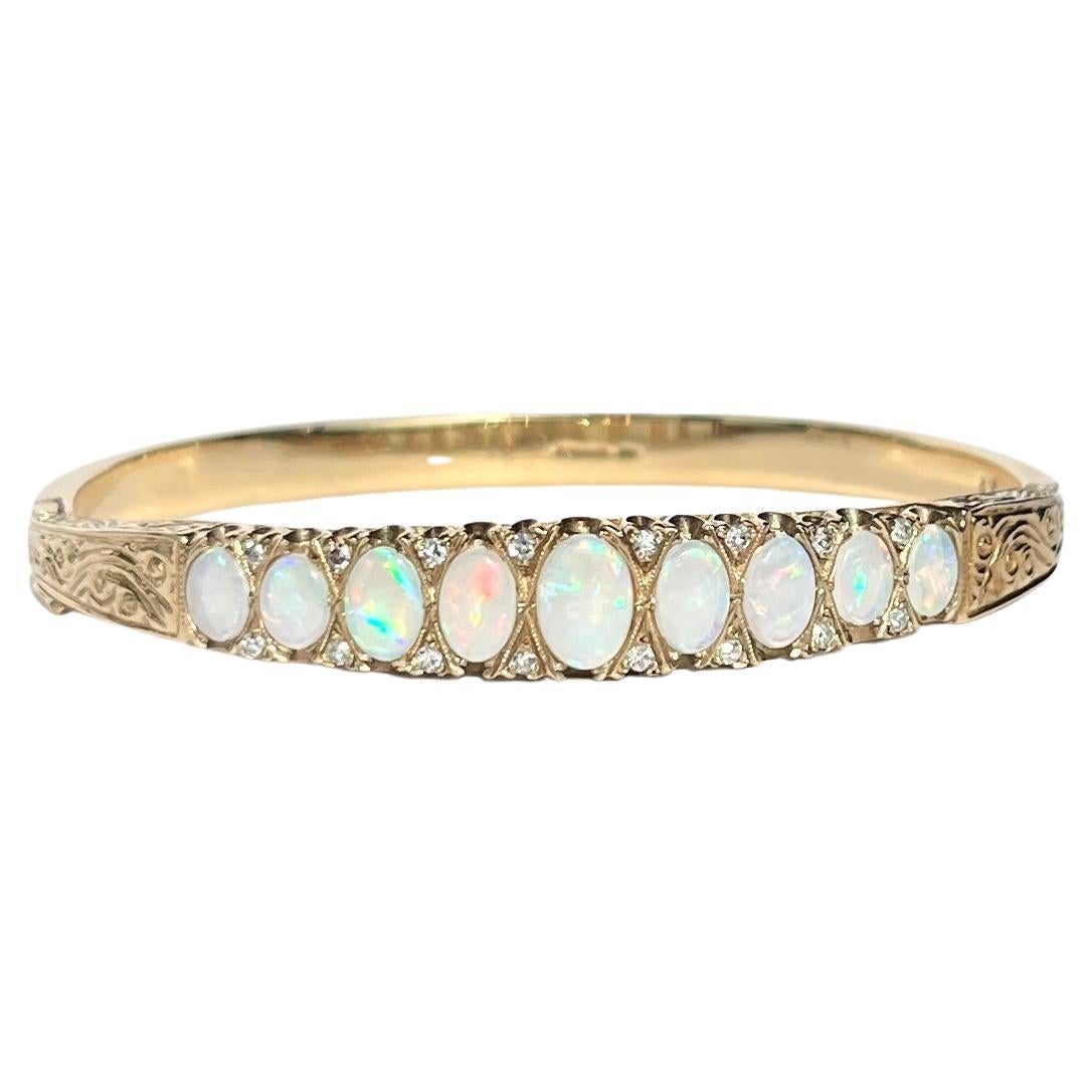 Victorian 9 Carat Opal Bangle Bracelet For Sale