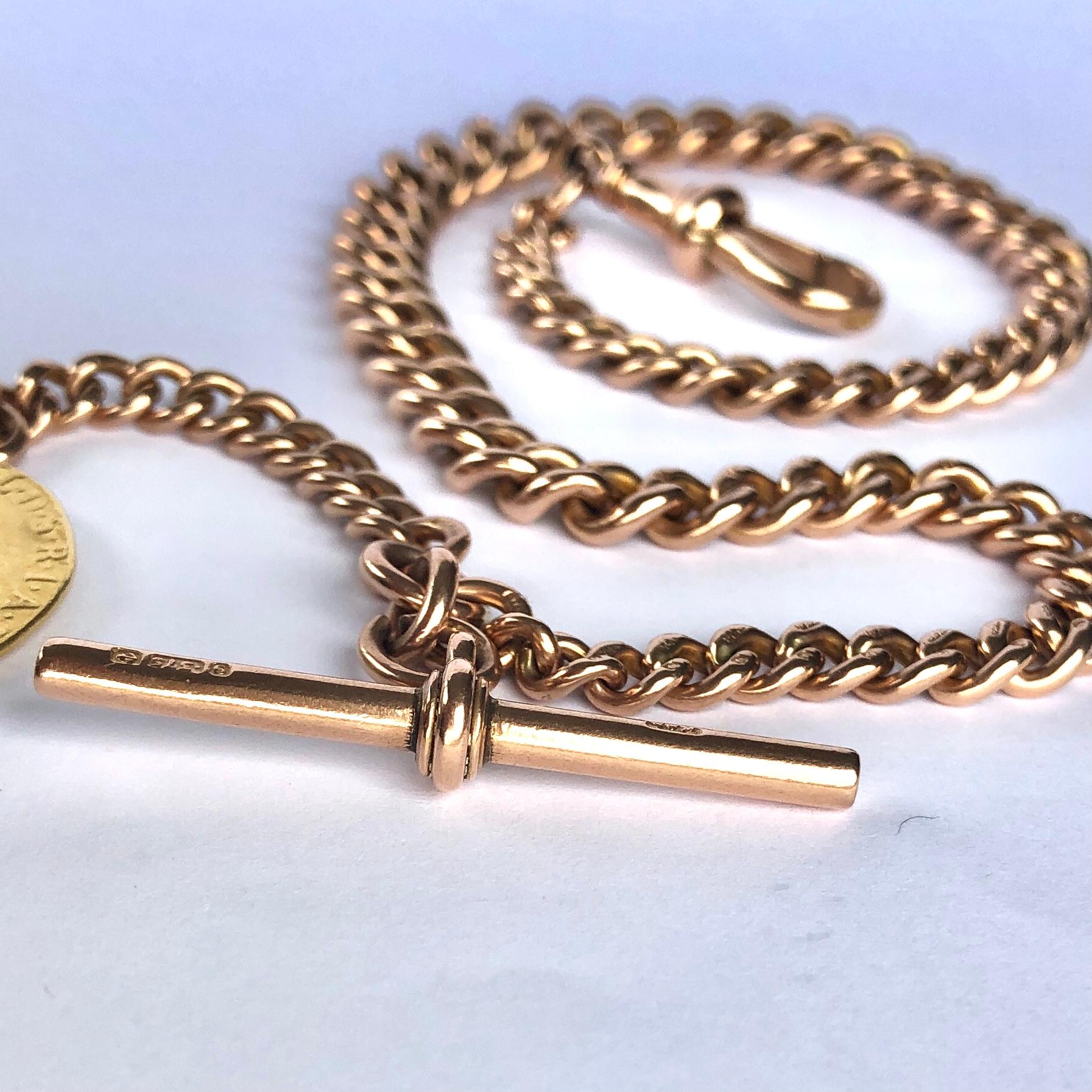 Victorian 9 Carat Rose Gold Albert Chain or Necklace In Good Condition In Chipping Campden, GB
