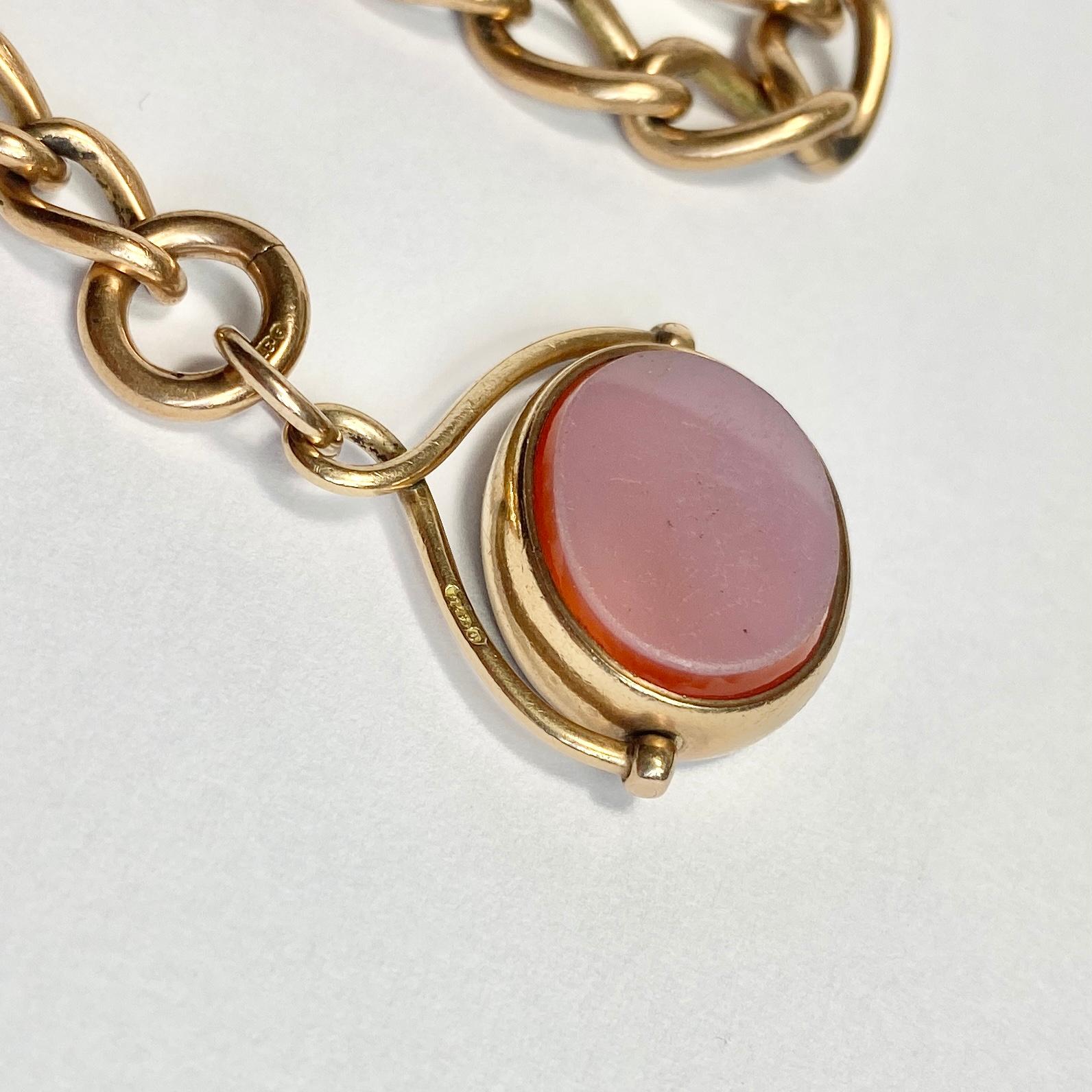 Victorian 9 Carat Rose Gold Albert Chain with Spinning Fob In Good Condition In Chipping Campden, GB