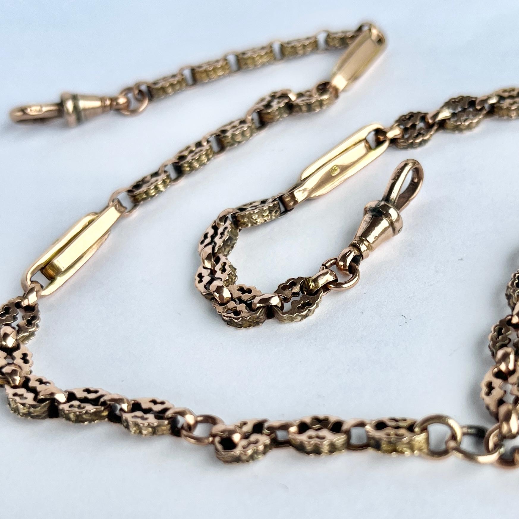 Viktorianische 9 Karat Roségold Albert- oder Halskette Kette mit T-Bar, viktorianisch für Damen oder Herren im Angebot