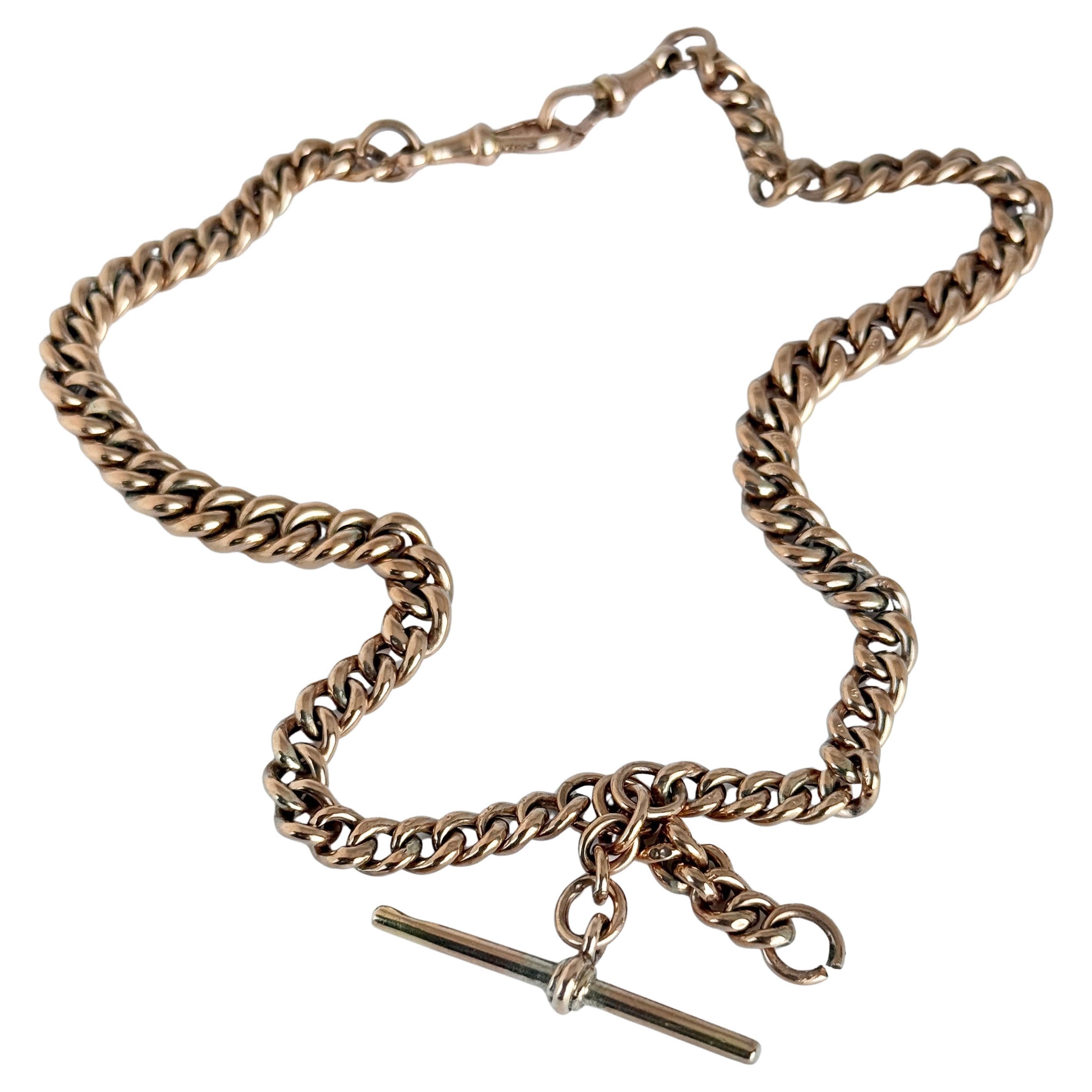 Victorian 9 Carat Rose Gold Albert or Necklace Chain with T-Bar