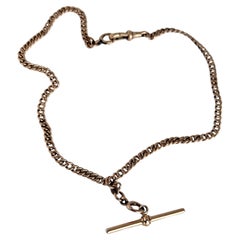 Victorian 9 Carat Rose Gold Albert or Necklace Chain with T-Bar