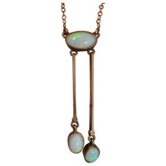 Victorian 9 Carat Rose Gold and Opal Drop Dangle Necklace