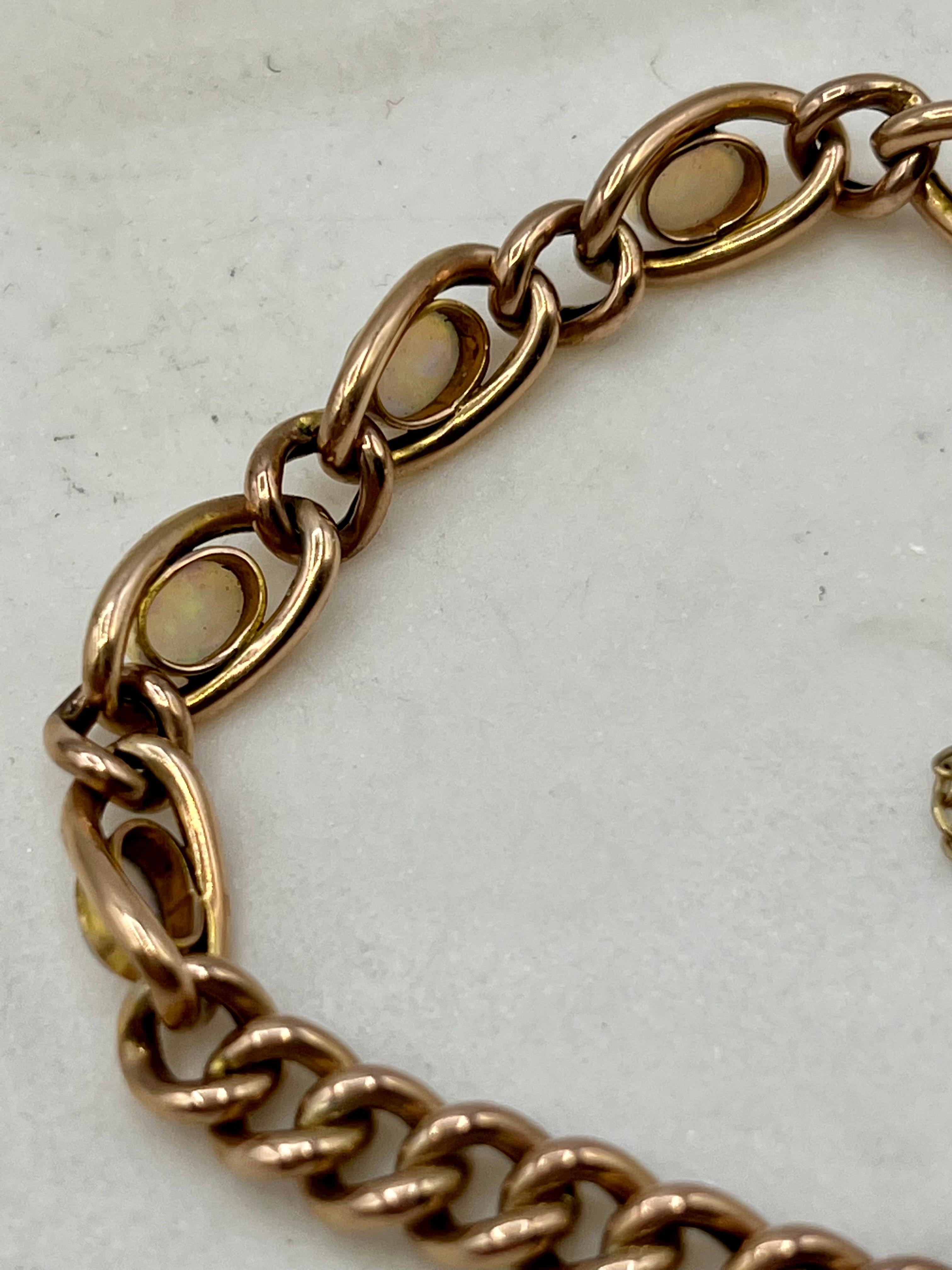 Viktorianisches viktorianisches Armband aus 9 Karat Roségold und Opal mit Herz für Damen oder Herren