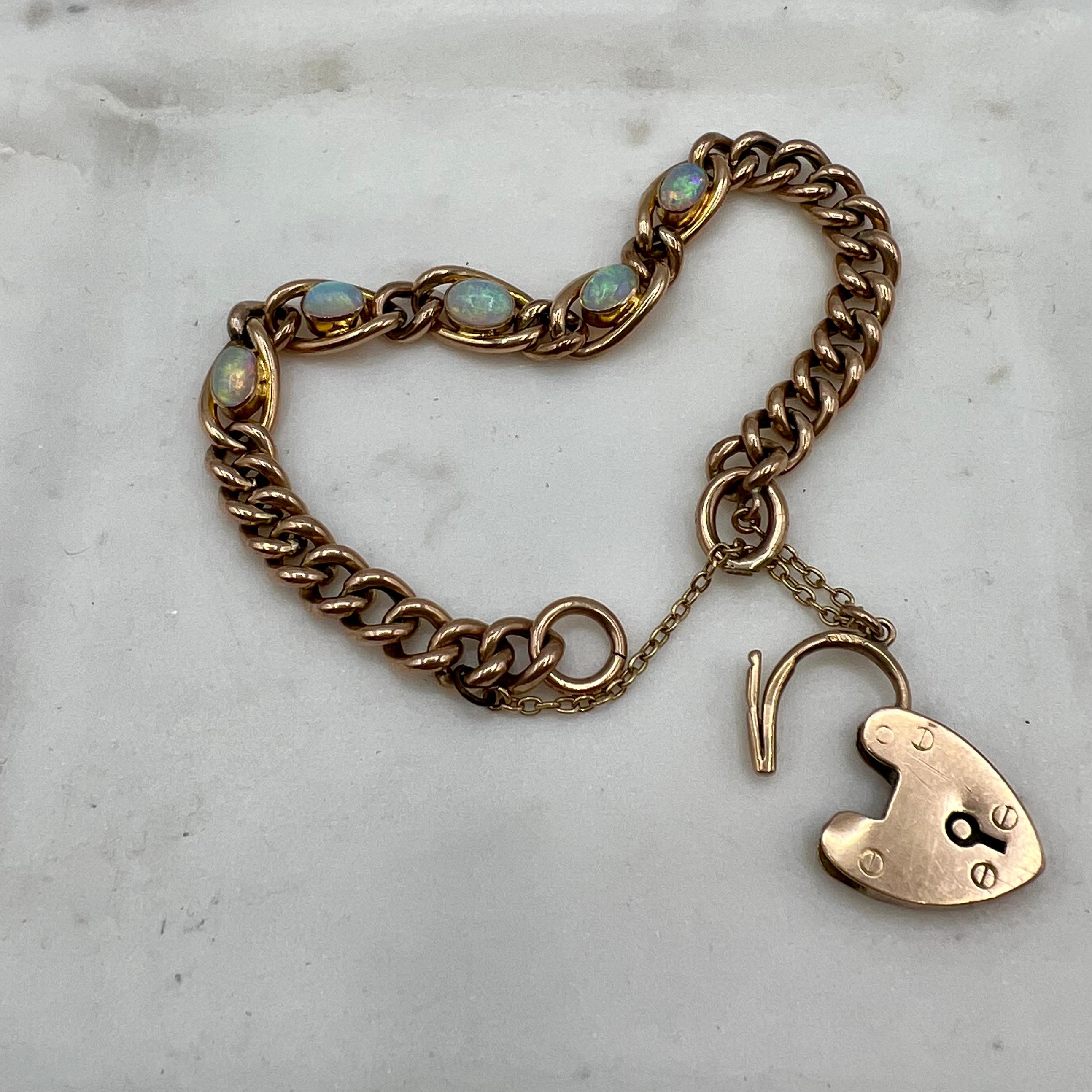 Viktorianisches viktorianisches Armband aus 9 Karat Roségold und Opal mit Herz 1
