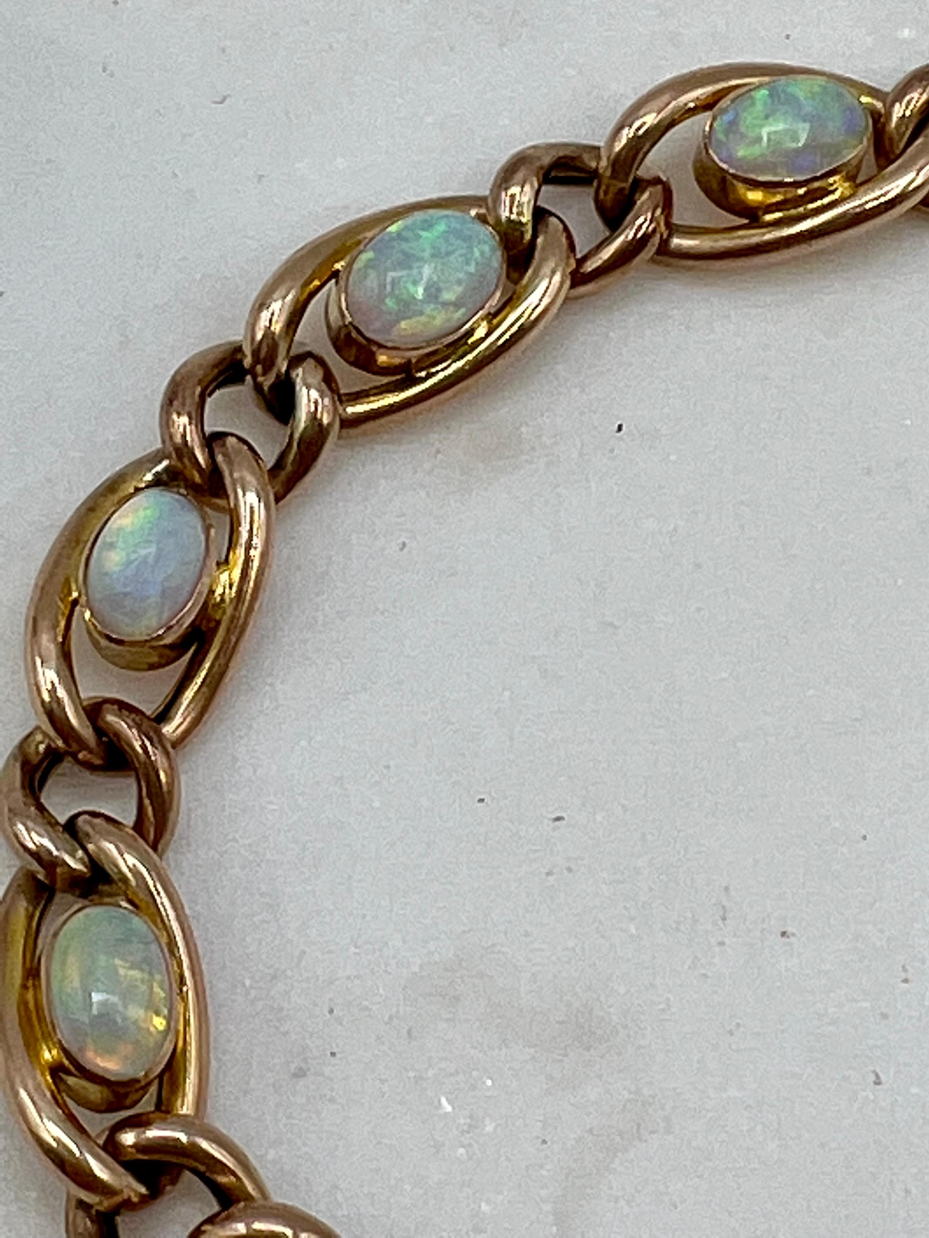Women's or Men's Victorian 9 Carat Rose Gold and Opal Heart Locket Chain Bracelet
