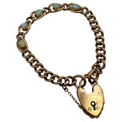Victorian 9 Carat Rose Gold and Opal Heart Locket Chain Bracelet