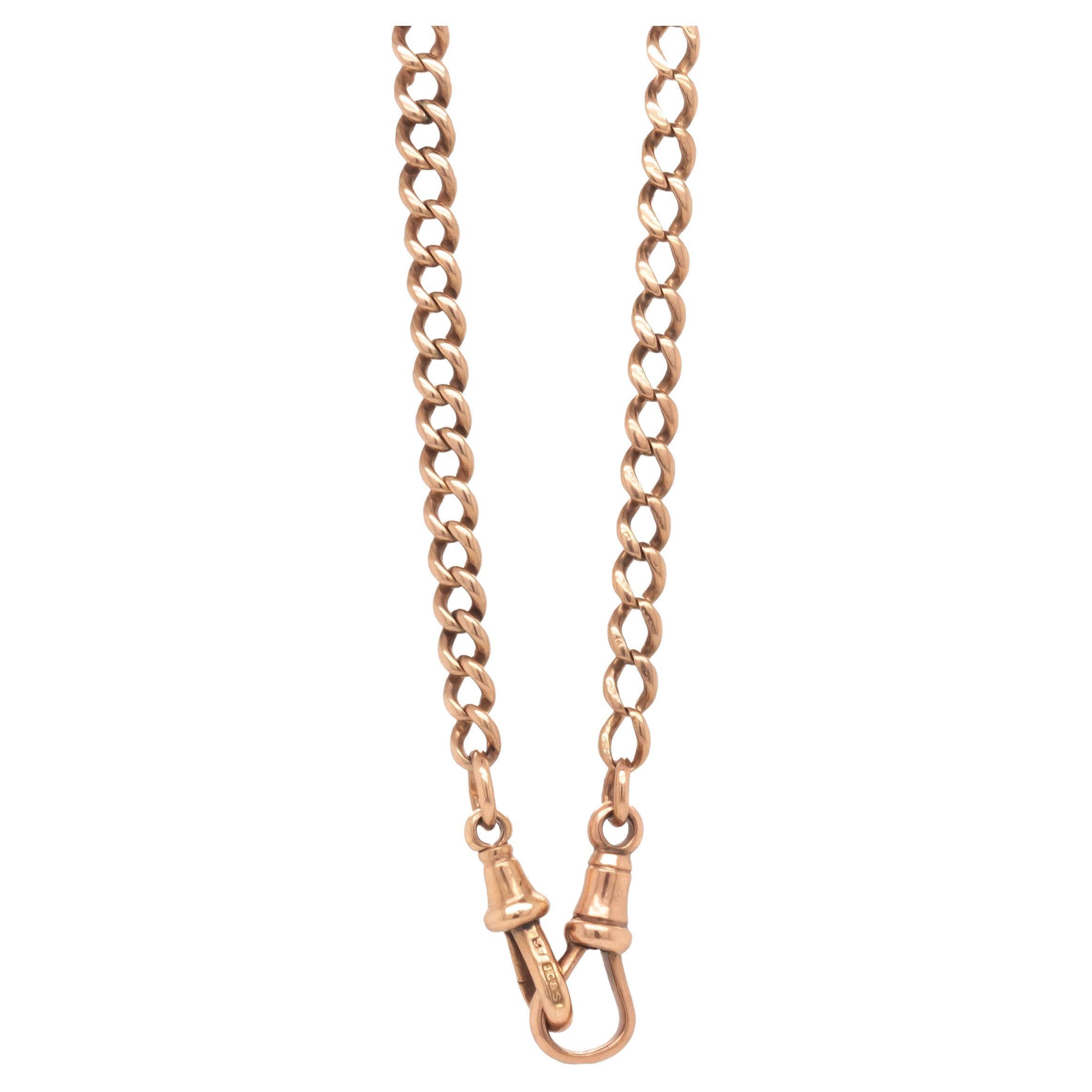 The classic design of this wonderful antique Albert chain and the warm tone of the 9 carat rose gold make it a timeless accessory to complement any attire.

The chain denotes fantastic attention to detail with the skill and meticulousness with which